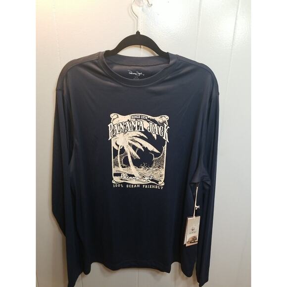 Panama Jack Mens Navy Graphic Long Sleeve Rash Guard‎ Shirt Size XL